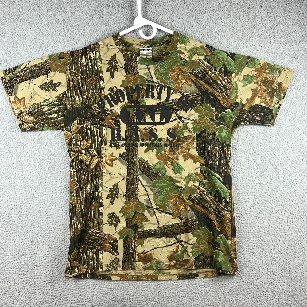 Vintage Y2K Bass Anglers Sportsman Society Men's Realtree Camo T Shirt Size L